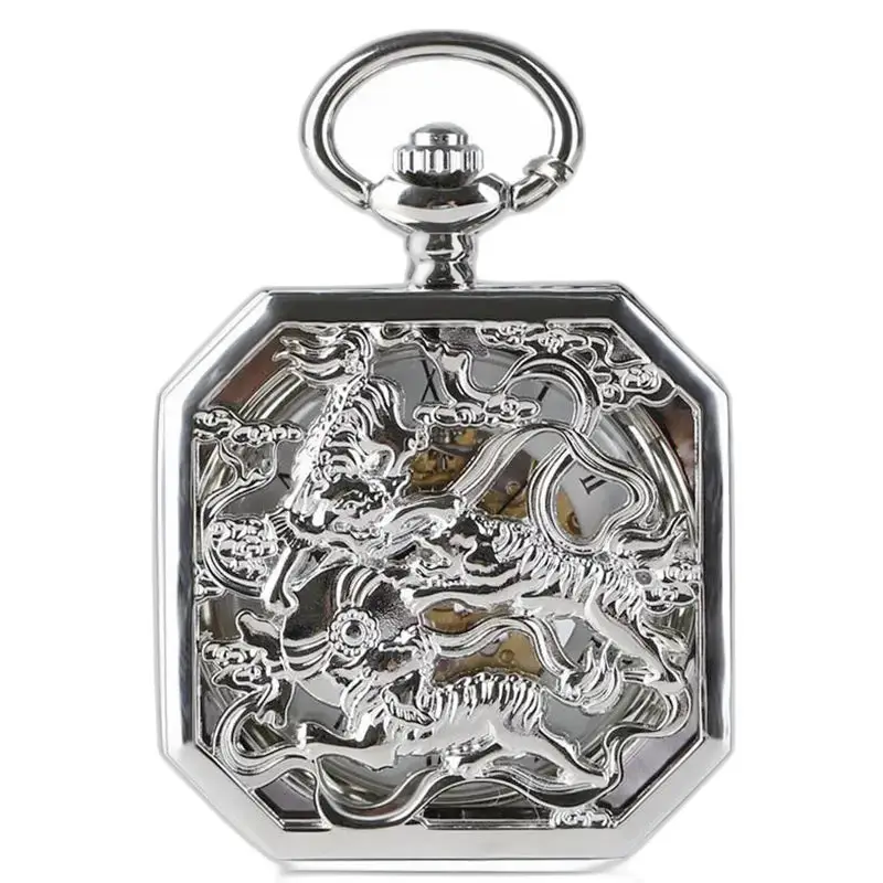 Orologio da tasca meccanico in argento ottagonale di lusso