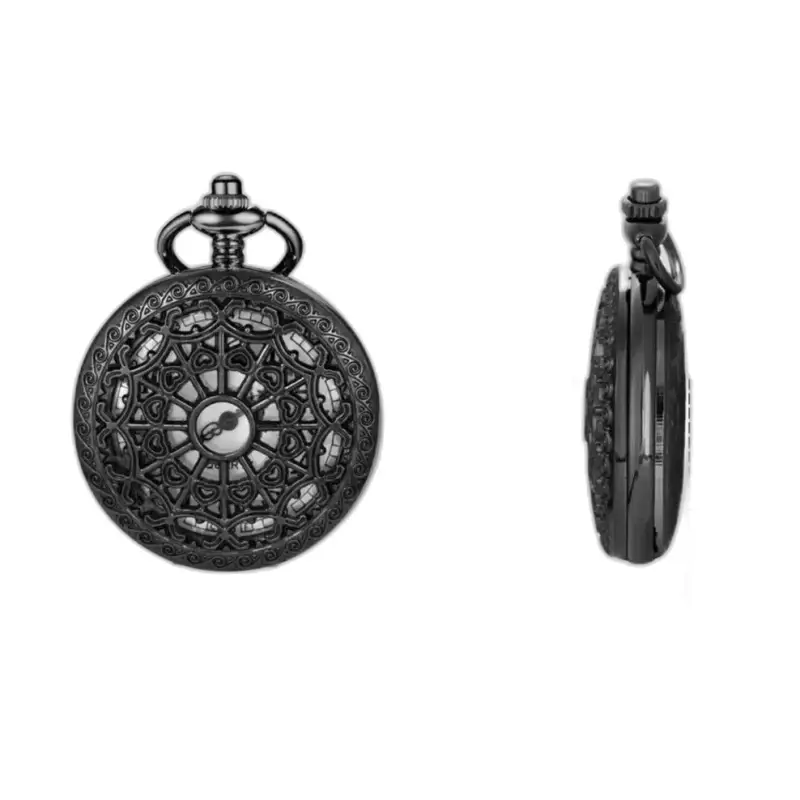 Orologio da donna con collana al quarzo nero Steampunk decorato con nero ed elegante