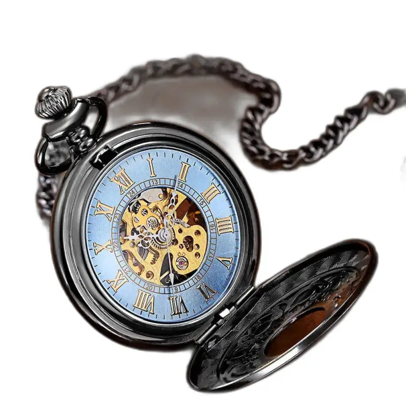 Montre de Poche Mécanique Lumineuse Femme avec chaîne et cadran ouvert