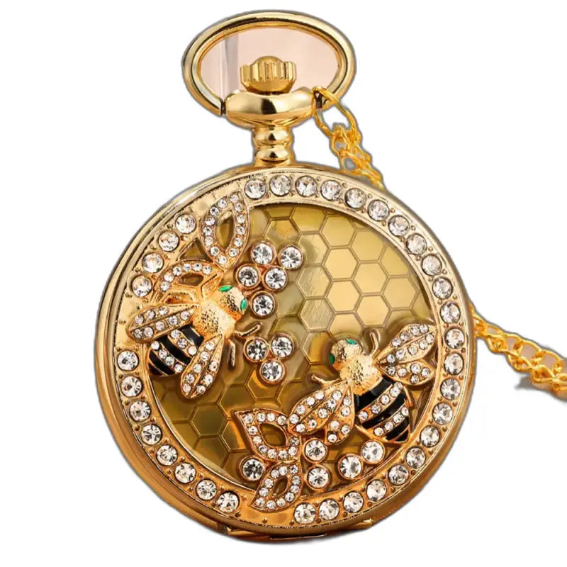 Orologio da tasca chic da donna in oro con design ape e nido d'ape in tonalità oro