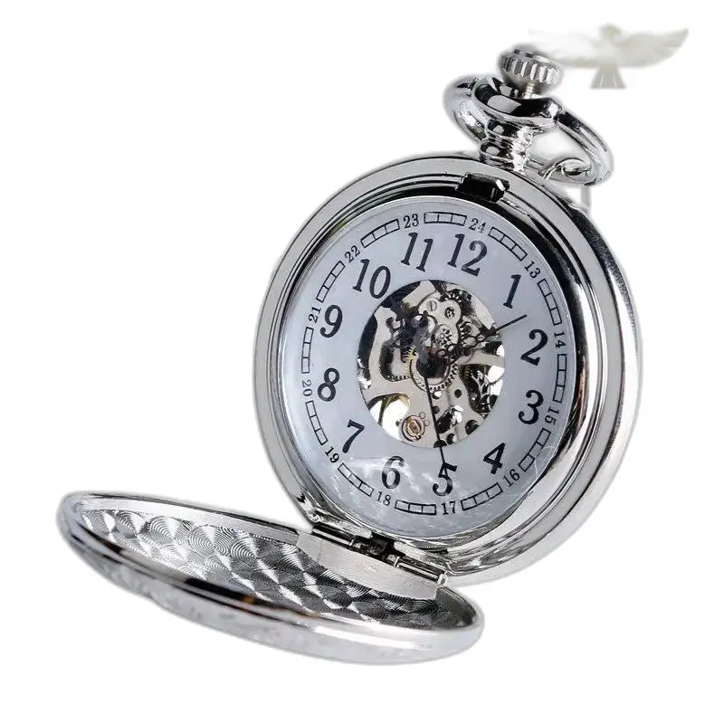 Orologio da tasca meccanico in argento a carica manuale, bellissimo orologio elegante