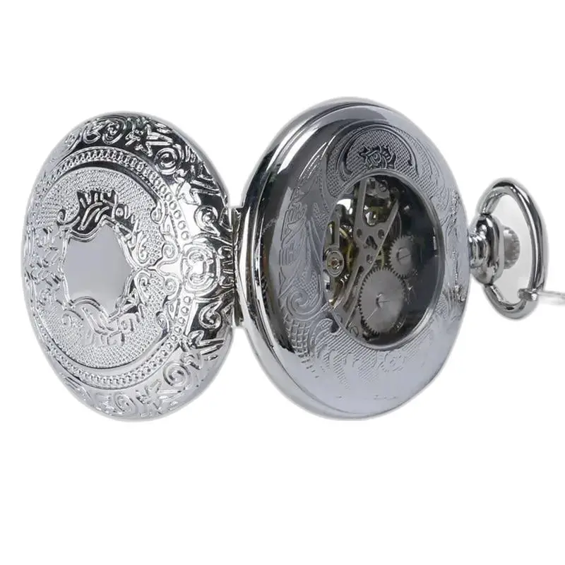 Bellissimo orologio da tasca meccanico in argento a carica manuale, elegante con un design ornato