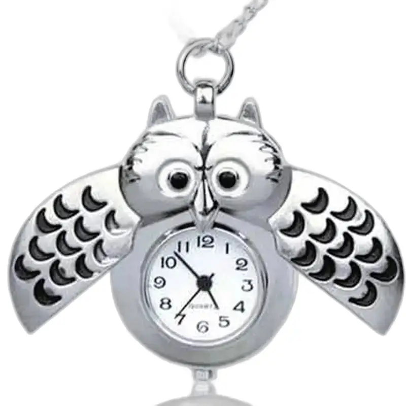 Elegante collana con orologio a forma di gufo in diversi colori - nera