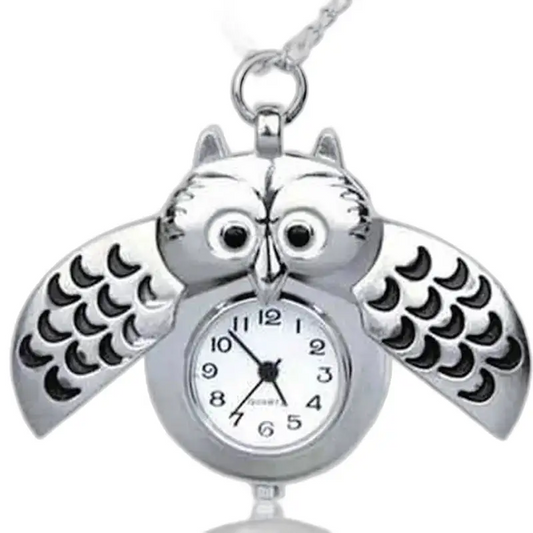 Elegante collana con orologio a forma di gufo in diversi colori - nera