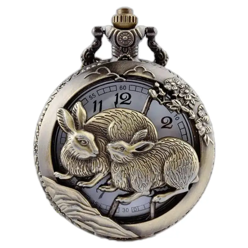 Collana in bronzo con orologio da tasca con oroscopo cinese - Bue