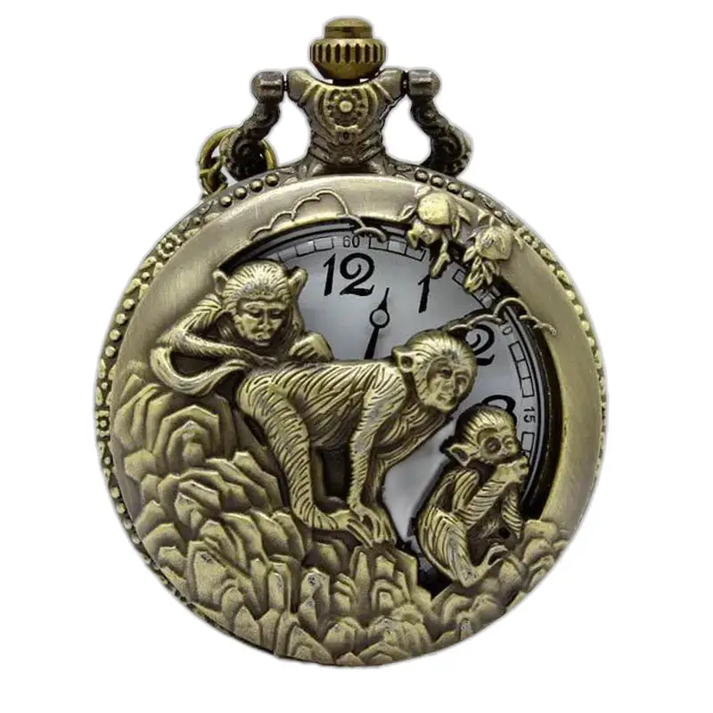 Collana in bronzo con orologio da tasca con oroscopo cinese - Cavallo