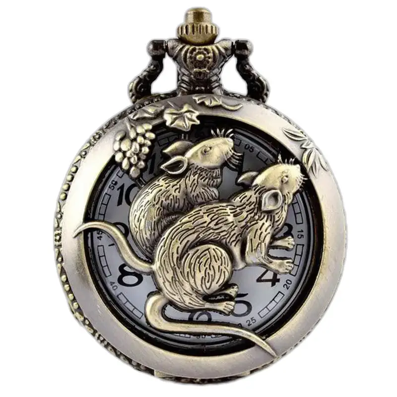 Collana con orologio da tasca con oroscopo cinese in bronzo - capra