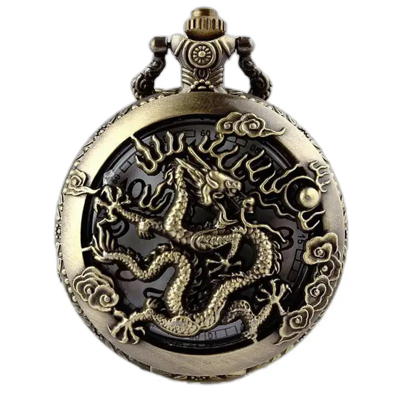 Collana con orologio da taschino con oroscopo cinese in bronzo - Cane