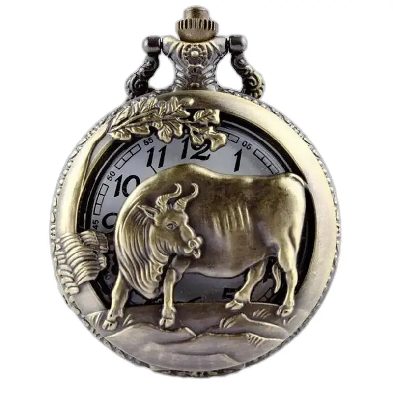 Collana con orologio da taschino con oroscopo cinese in bronzo - maiale