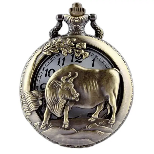 Collana con orologio da taschino con oroscopo cinese in bronzo - maiale