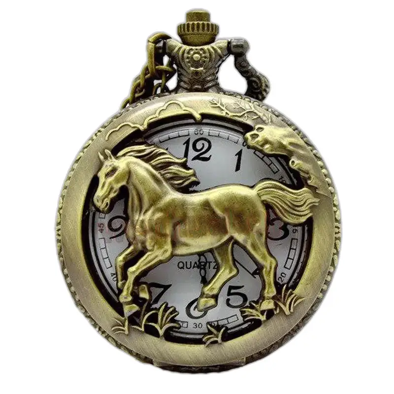 Collana con orologio da taschino con oroscopo cinese in bronzo - tigre
