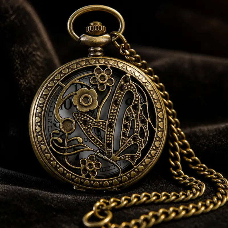 Orologio da tasca vintage al quarzo con farfalla incisa - Univers Gousset