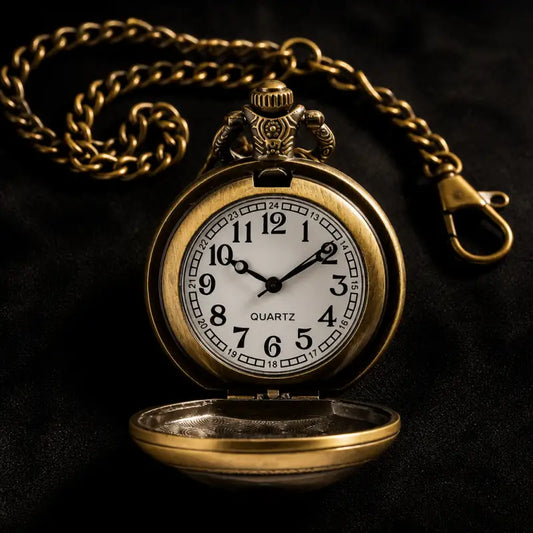 Orologio da tasca vintage da uomo con collana di lupi - Univers Gousset