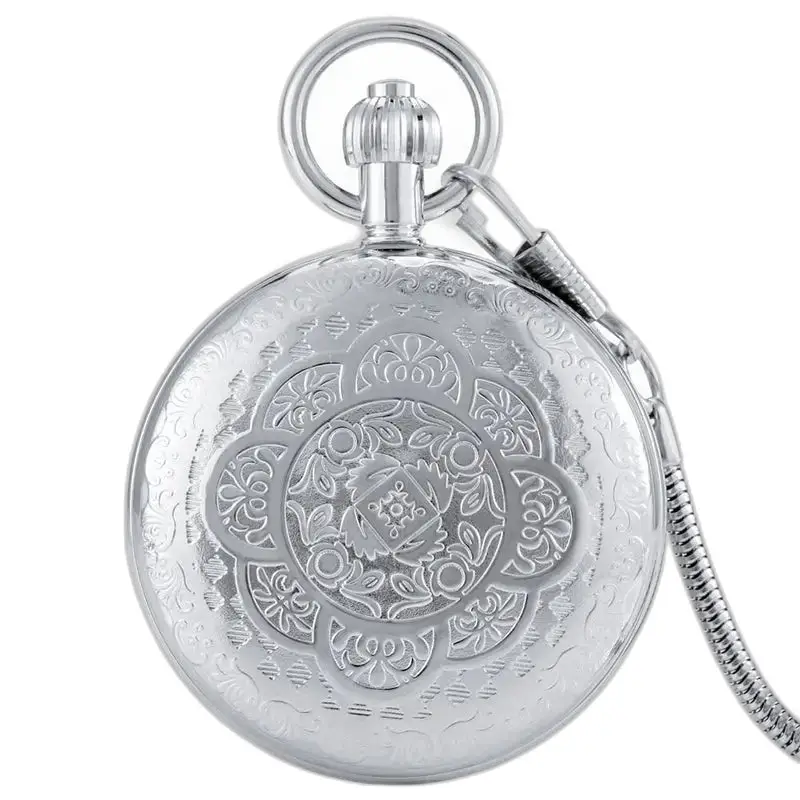 Orologio da tasca automatico in argento con fiore orientale
