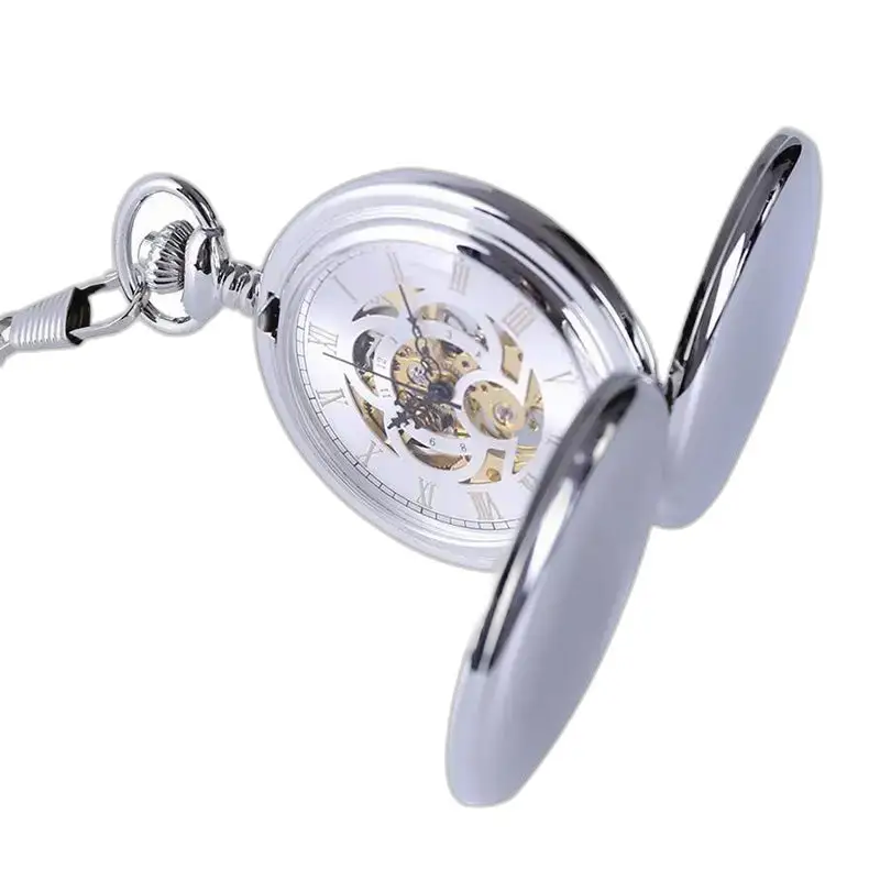 Elegante orologio da tasca meccanico in argento con doppio lembo