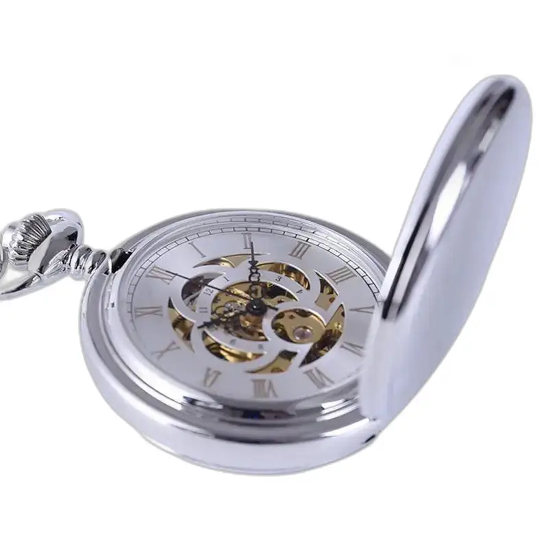 Elegante orologio da tasca meccanico in argento con doppio lembo