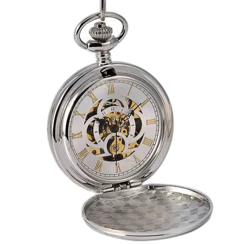 Elegante orologio da tasca meccanico in argento con doppio lembo