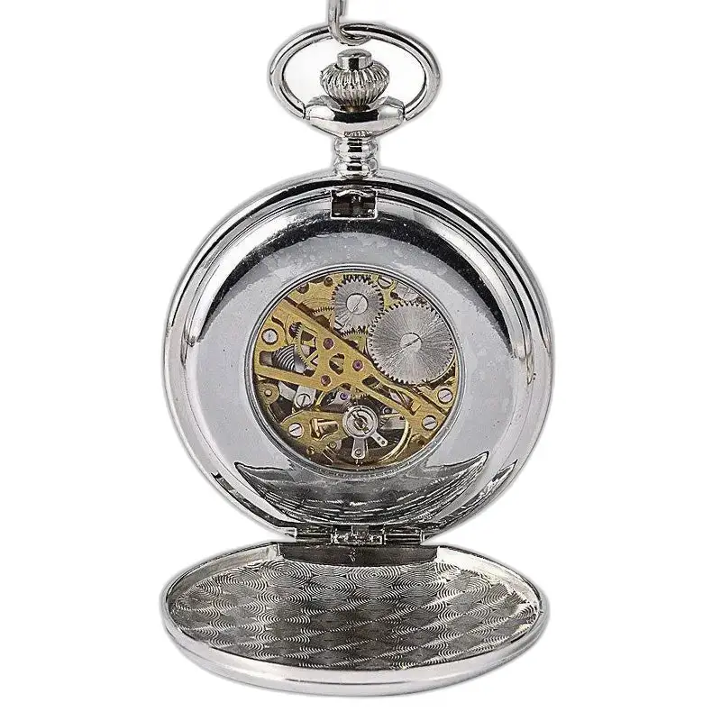Elegante orologio da tasca meccanico in argento con doppio lembo