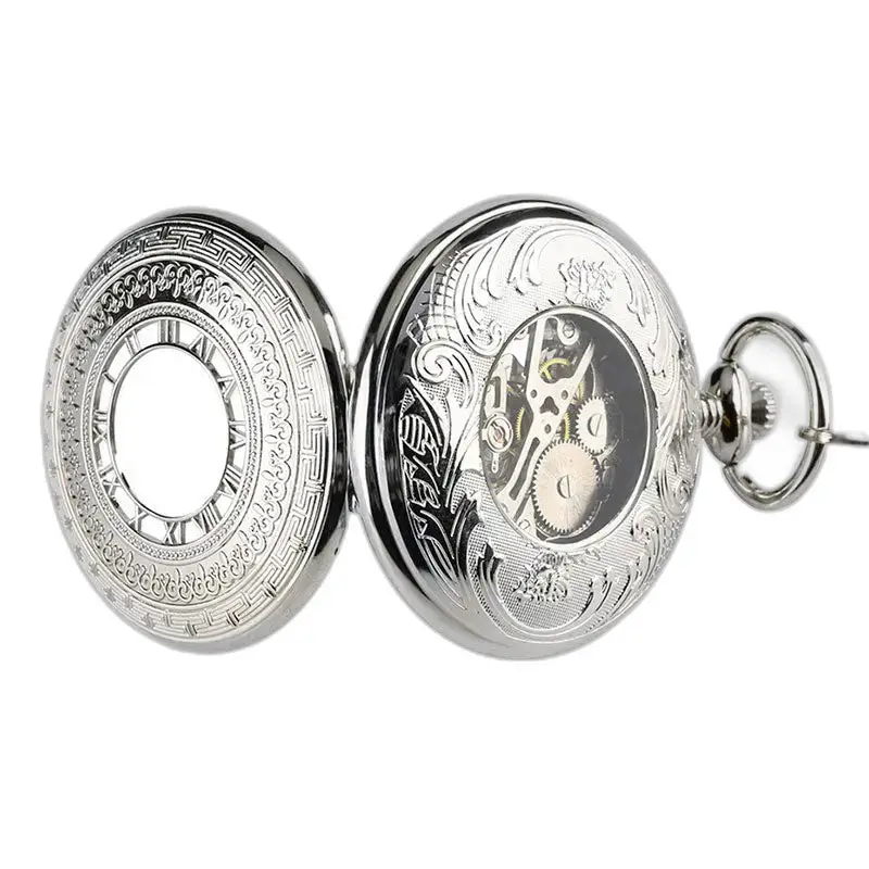 Orologio da tasca meccanico in argento di lusso da uomo