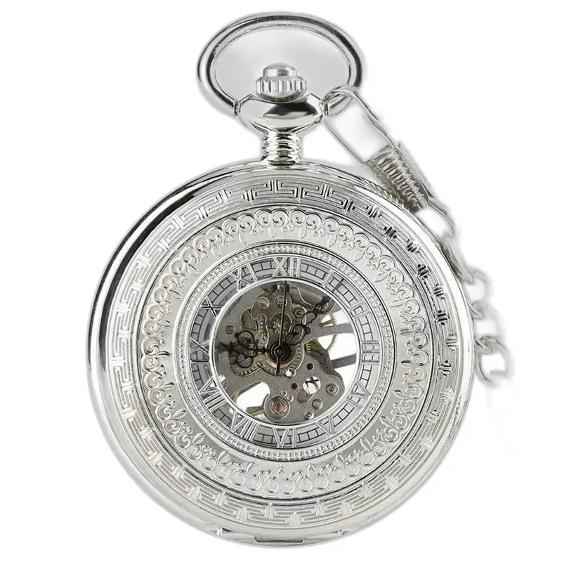 Orologio da tasca meccanico in argento di lusso da uomo