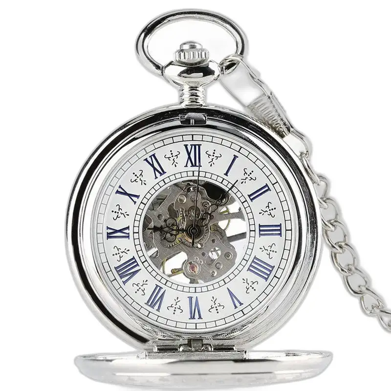 Orologio da tasca meccanico in argento di lusso da uomo