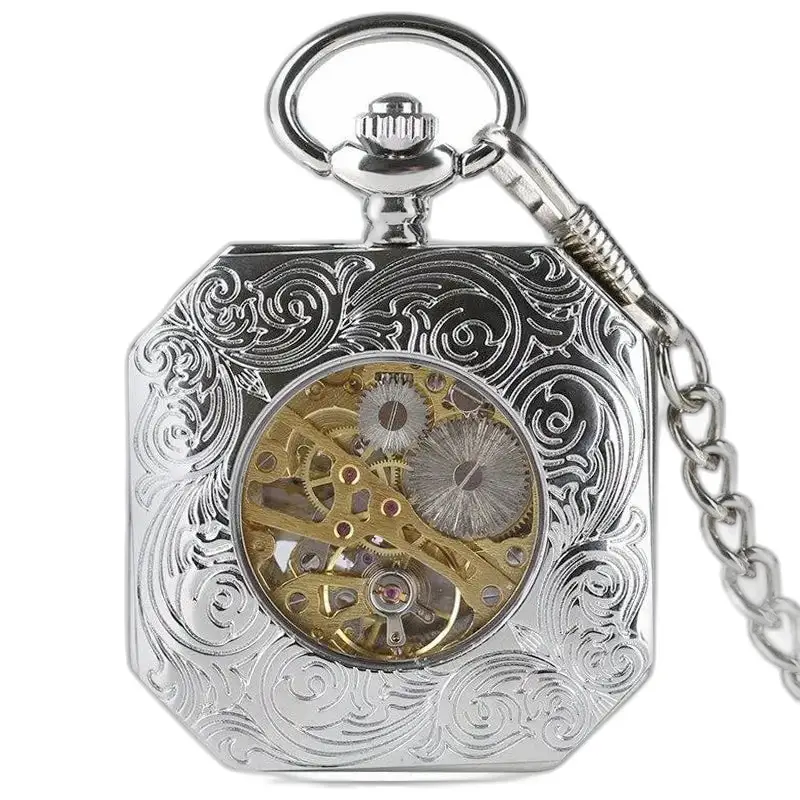 Orologio da tasca meccanico in argento ottagonale di lusso