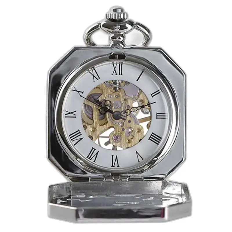 Orologio da tasca meccanico in argento ottagonale di lusso