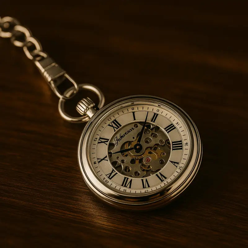 Orologio da tasca automatico in argento con catena, eleganza e meccanismo raffinato