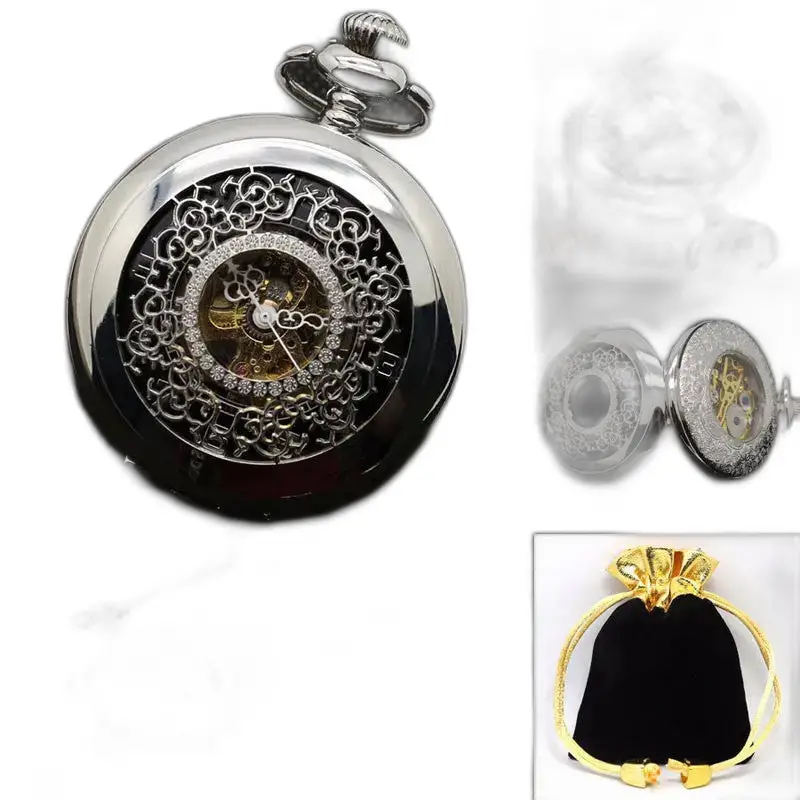 Orologio da tasca chic con fiori neri