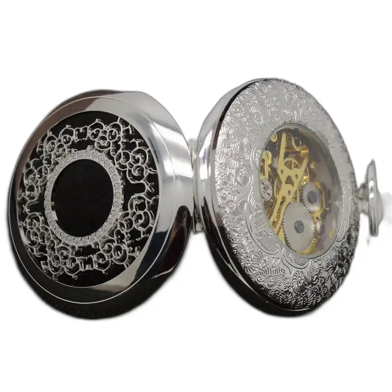 Orologio da tasca chic con fiori neri