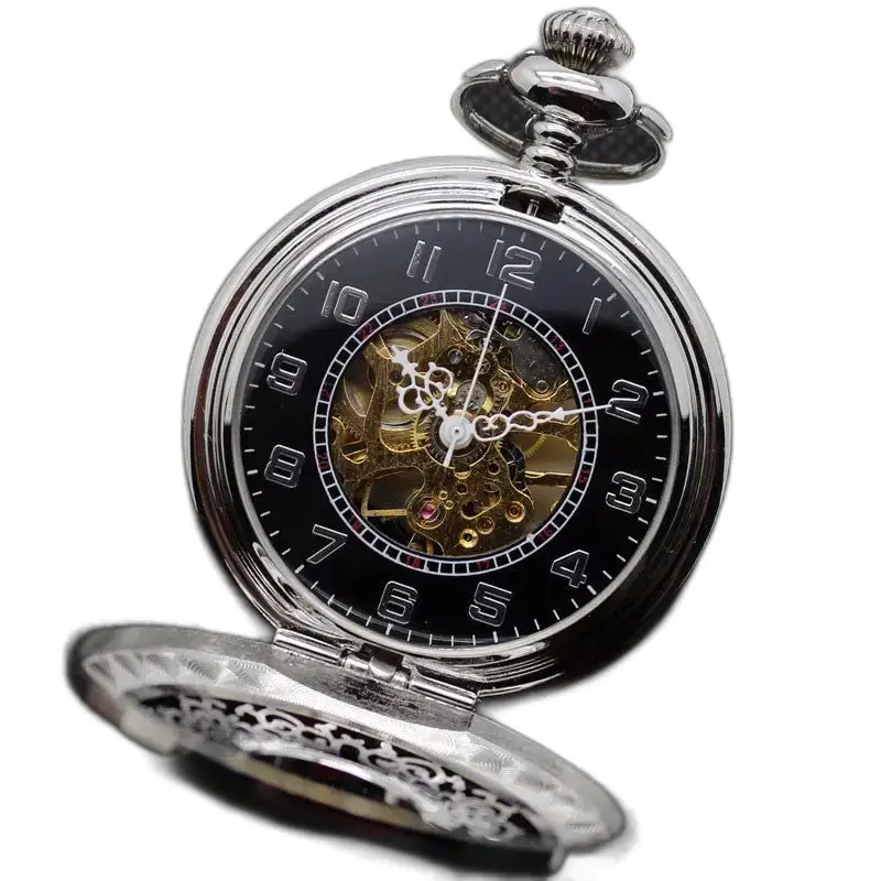 Orologio da tasca chic con fiori neri