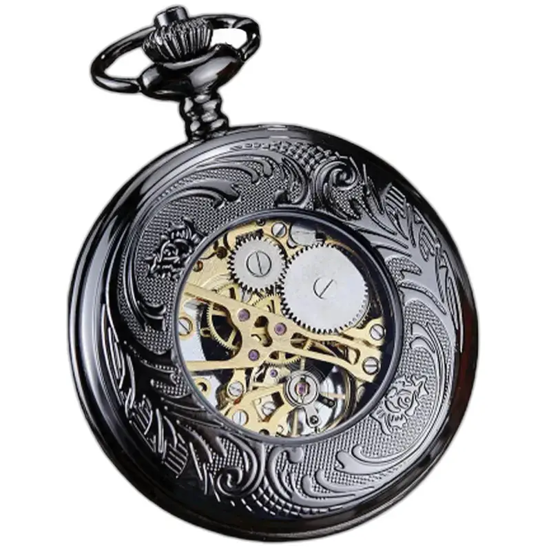 Orologio da tasca Steampunk moderno cavo nero