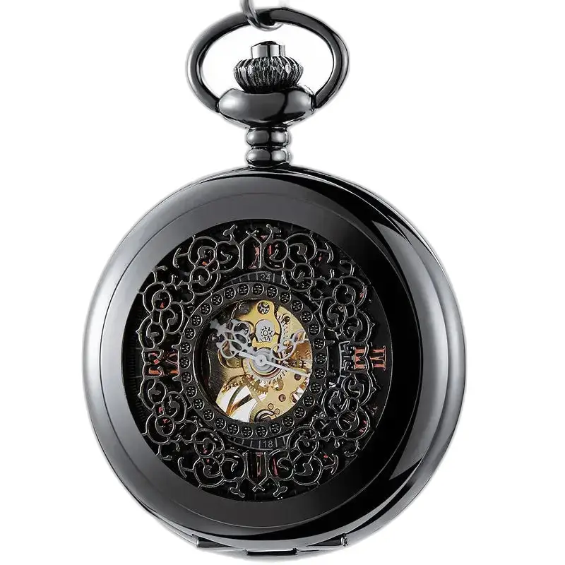Orologio da tasca Steampunk moderno cavo nero - Oro