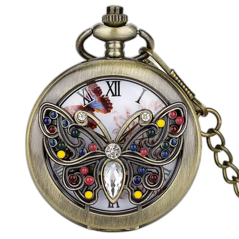 Orologio da tasca moderno ed elegante in bronzo con libellula