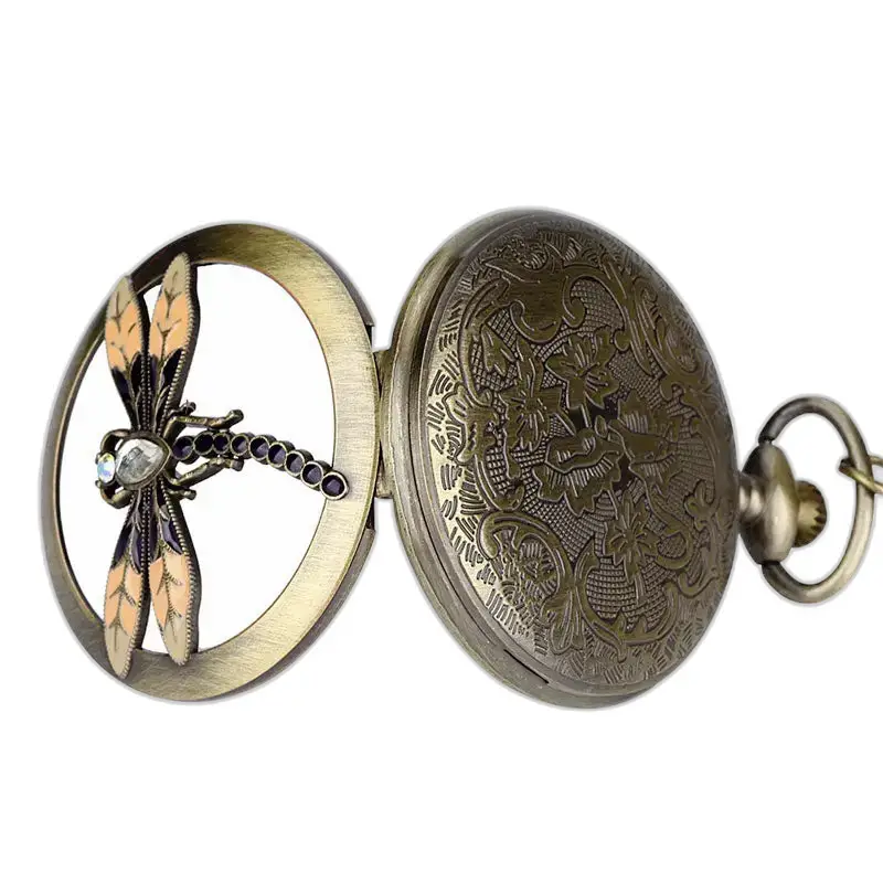 Orologio da tasca moderno ed elegante in bronzo con libellula