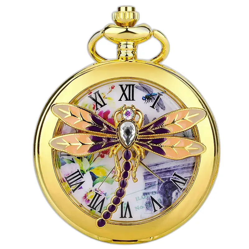 Elegante orologio da tasca da donna per leggere l'ora - Libellule