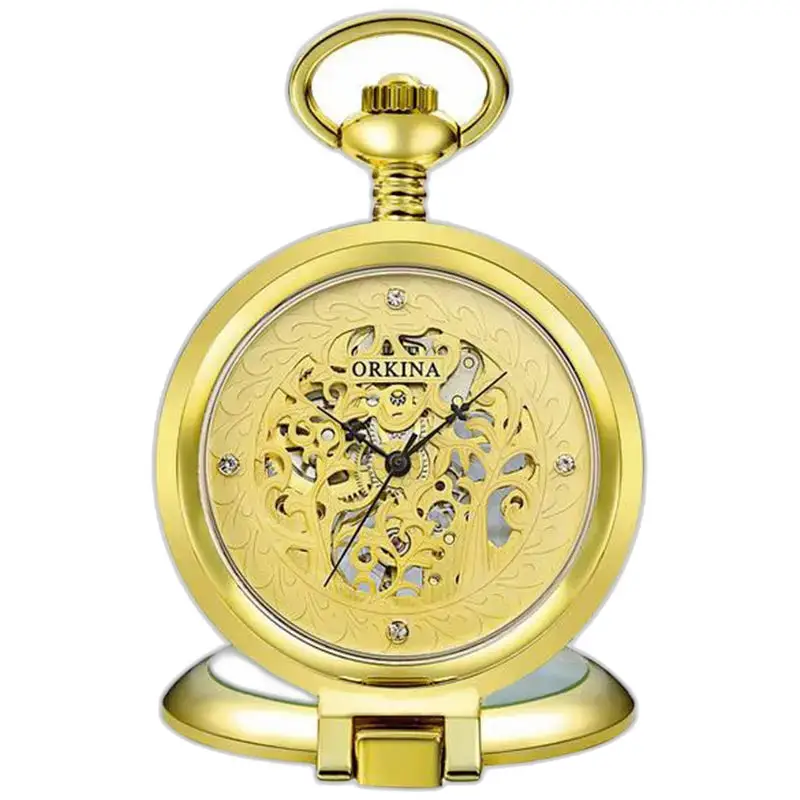 Elegante orologio da tasca meccanico in oro a carica manuale