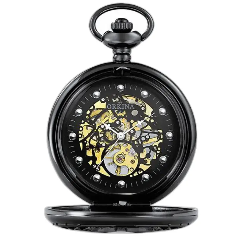 Elegante orologio da tasca meccanico in oro a carica manuale - blu