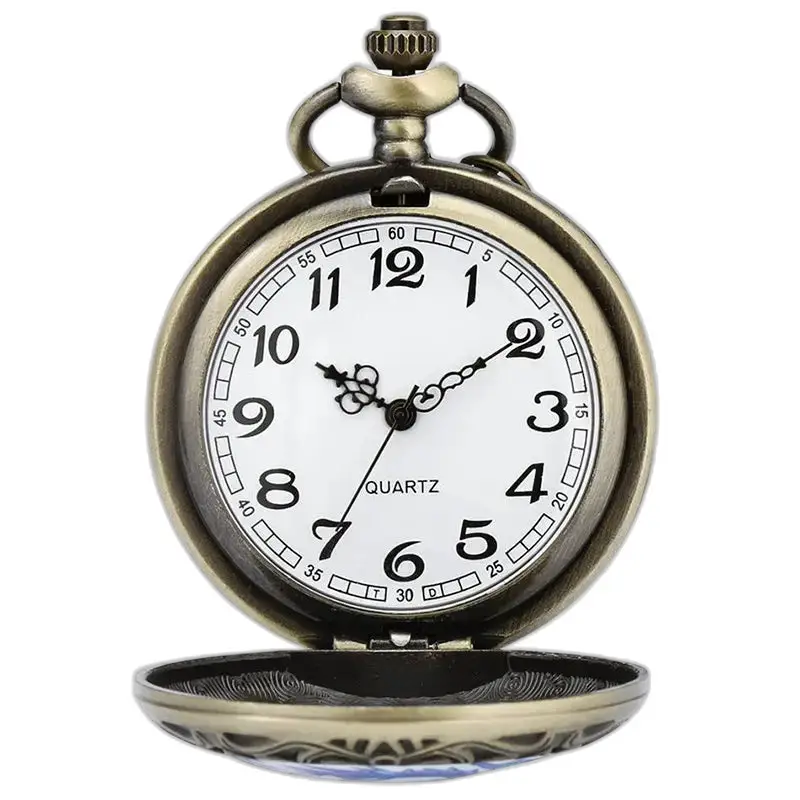 Orologio da tasca vintage con collana con drago blu per uomo e donna