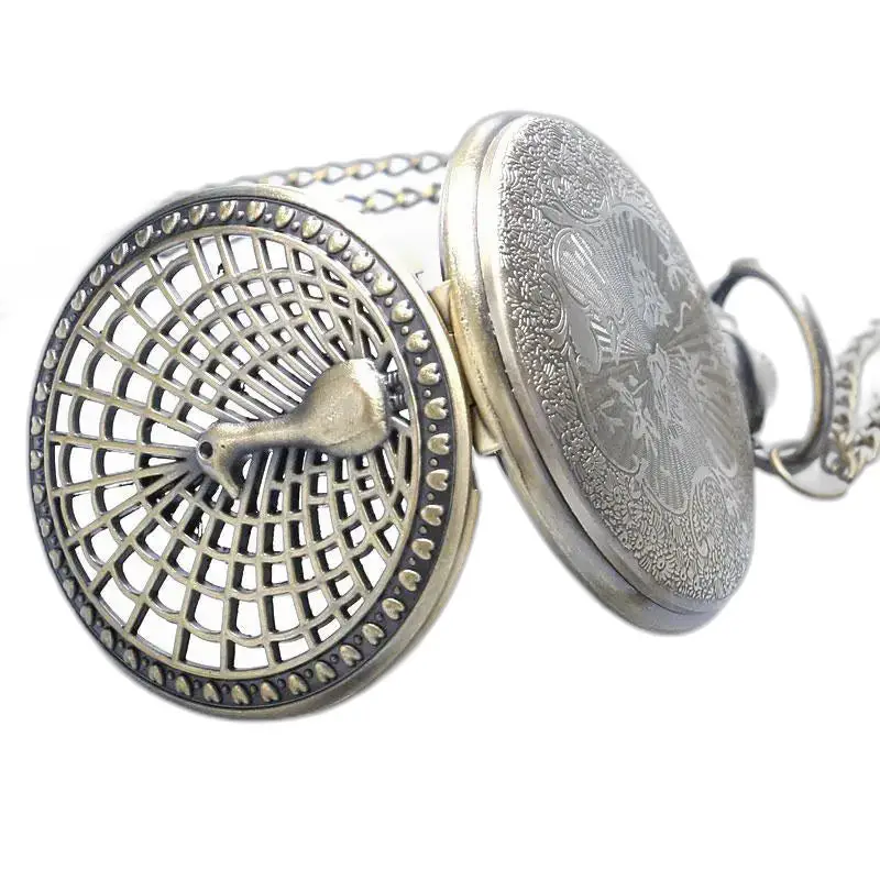 Orologio da tasca con collana in bronzo vintage Birdy