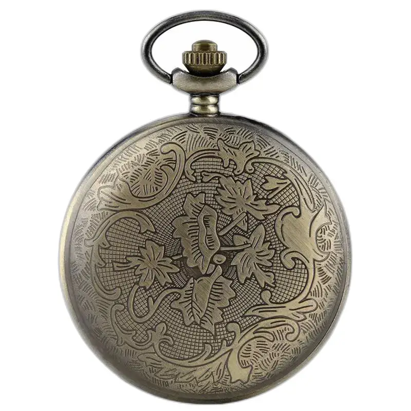 Orologio da tasca con collana in bronzo con fiori vintage