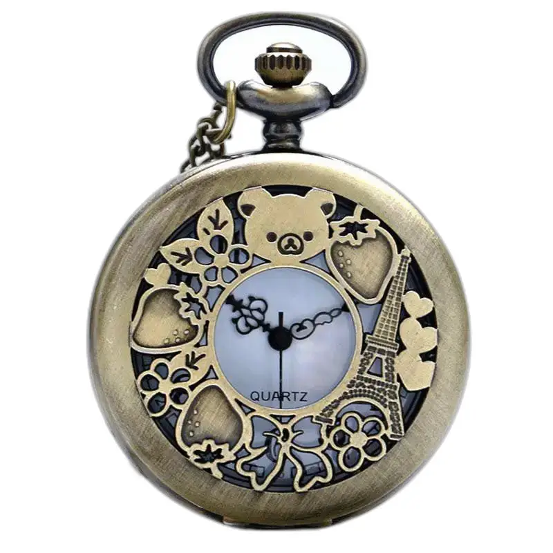 Orologio da tasca glamour con collana in bronzo