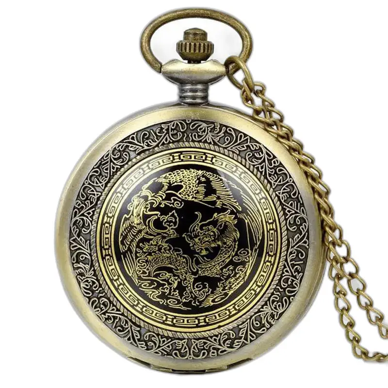 Orologio da tasca con collana in bronzo vintage My Chinese World