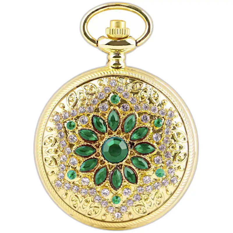 Orologio da tasca di lusso con collana in oro smeraldo