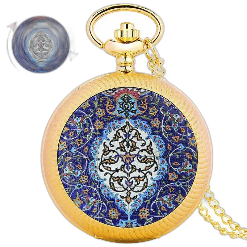 Orologio da tasca di lusso con collana in oro smeraldo - blu