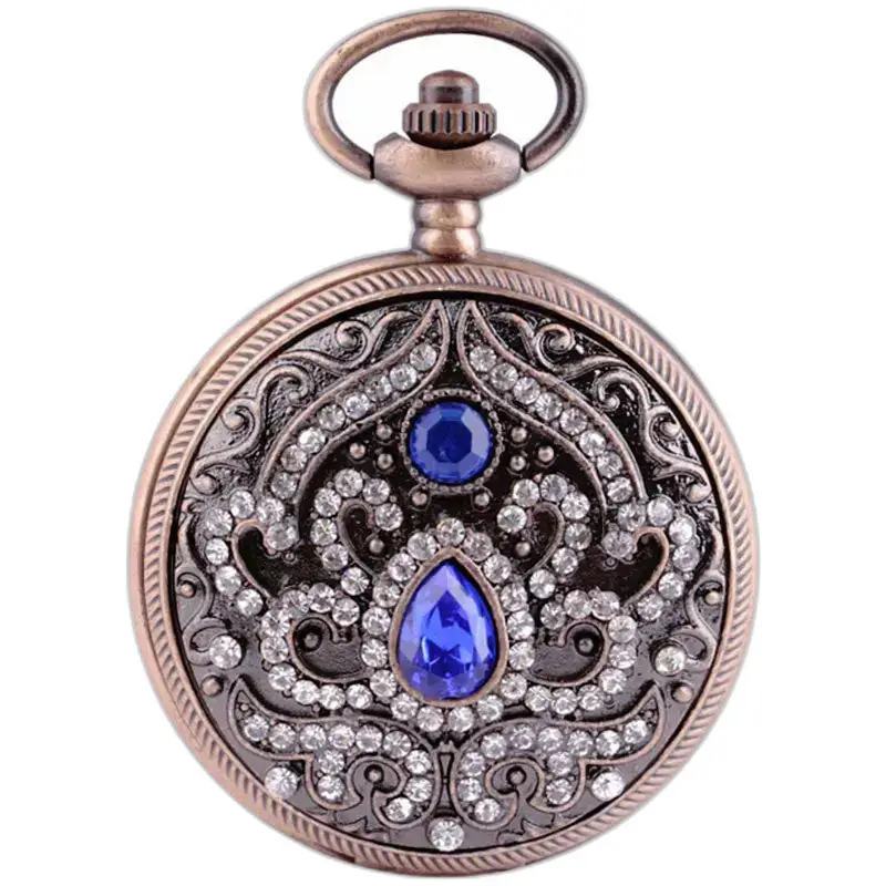 Elegante orologio da tasca con collana in pietra blu