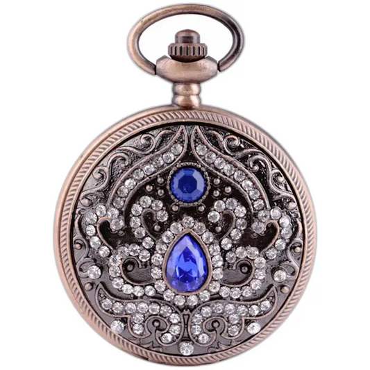 Elegante orologio da tasca con collana in pietra blu