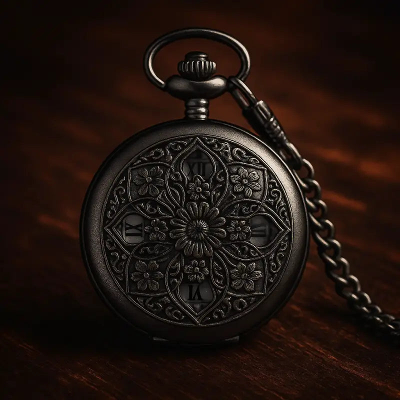 Collana con orologio da tasca, quarzo giapponese, fiore in rilievo - ottimizzata