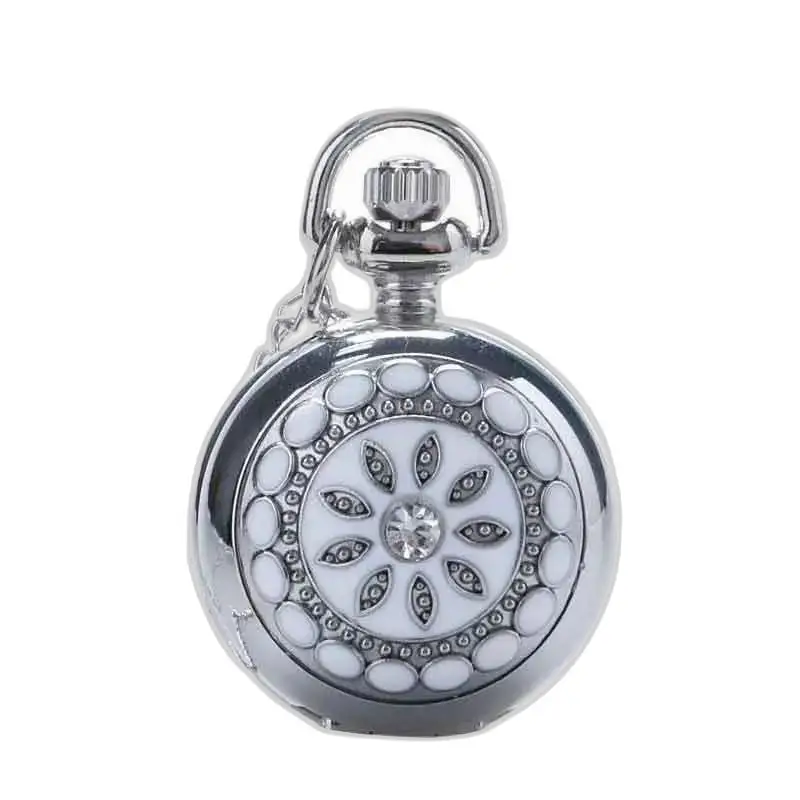 Collana con orologio da tasca, quarzo giapponese, fiore in rilievo - oro