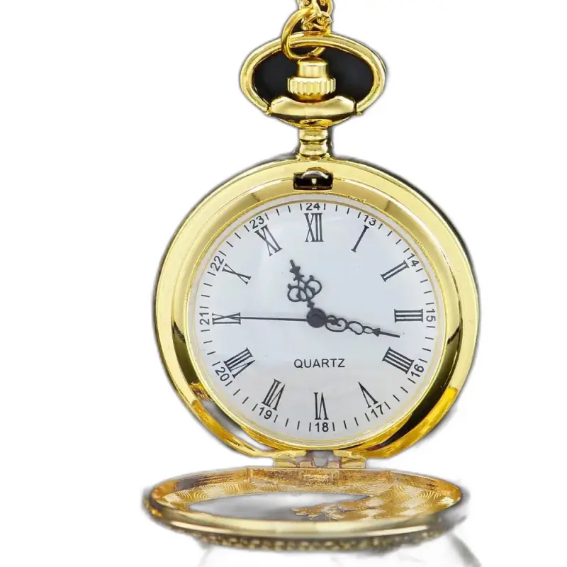 Orologio da taschino con collana al quarzo dorato da donna
